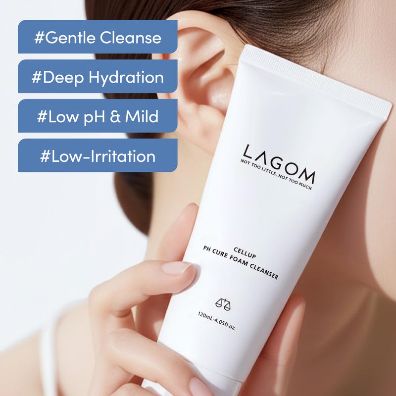 LAGOM منظف رغوي LAGOM Cellup pH Cure | pH منخفض، حماية حاجز الجلد، تنظيف عميق طبيعي للوجه، العناية بالبشرة الكورية، لطيف، 5.5 حمضي فرعي للبشرة الحساسة 4.05 أونصة سائلة - Image 3