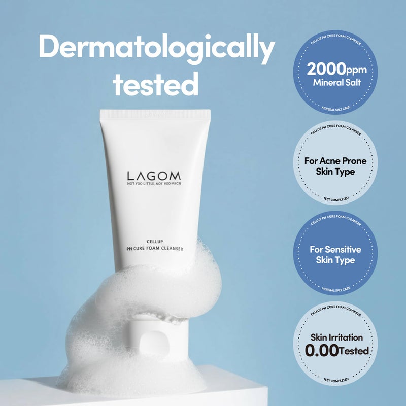 LAGOM منظف رغوي LAGOM Cellup pH Cure | pH منخفض، حماية حاجز الجلد، تنظيف عميق طبيعي للوجه، العناية بالبشرة الكورية، لطيف، 5.5 حمضي فرعي للبشرة الحساسة 4.05 أونصة سائلة - Image 4