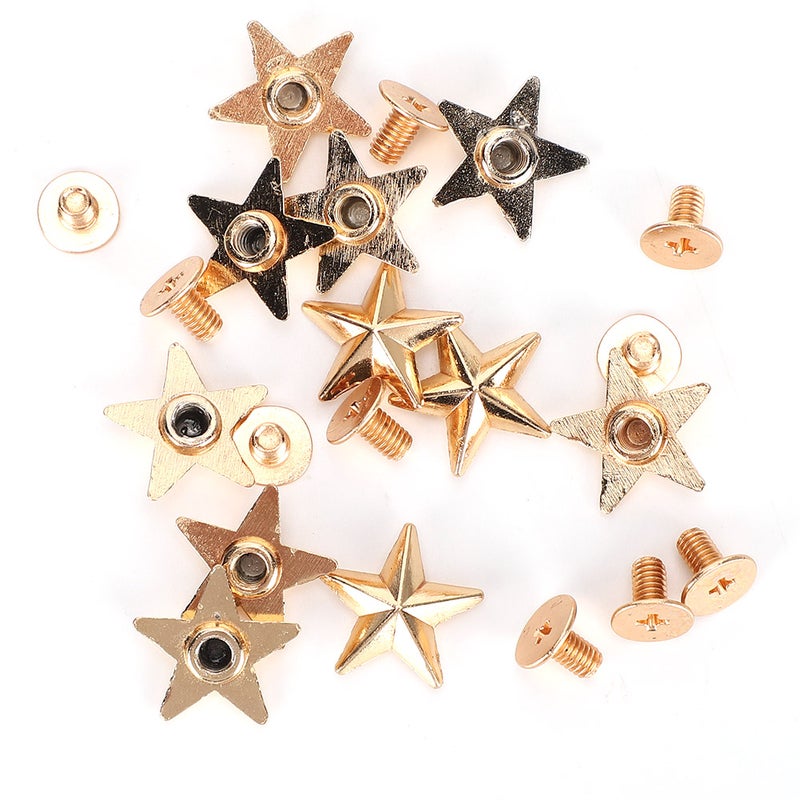 Star Shape Rivet Studs DIY Clothes Shoes Decoration Accessories with Screws 14mmGold - Image 1