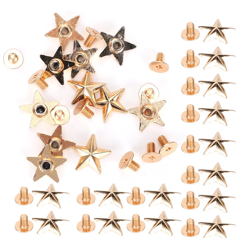 Star Shape Rivet Studs DIY Clothes Shoes Decoration Accessories with Screws 14mmGold - Image 3
