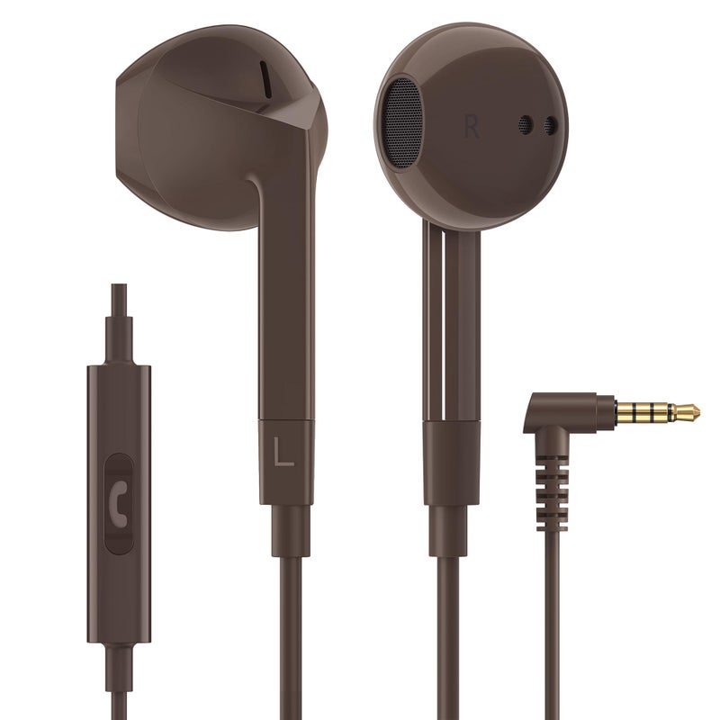 LUDOS FEROX Wired Earbuds in-Ear Headphones, 5 Year Warranty, Earphones with Microphone, Noise Isolation Corded for 3.5mm Jack Ear Buds for iPhone, Samsung, Laptop, Kids, School Students - Brown - Image 1
