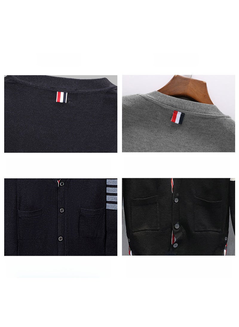 Generic - 2023 TB Open Cardigan Wool Sweater Casual Slim Fit Unisex Dark Blue - Image 1
