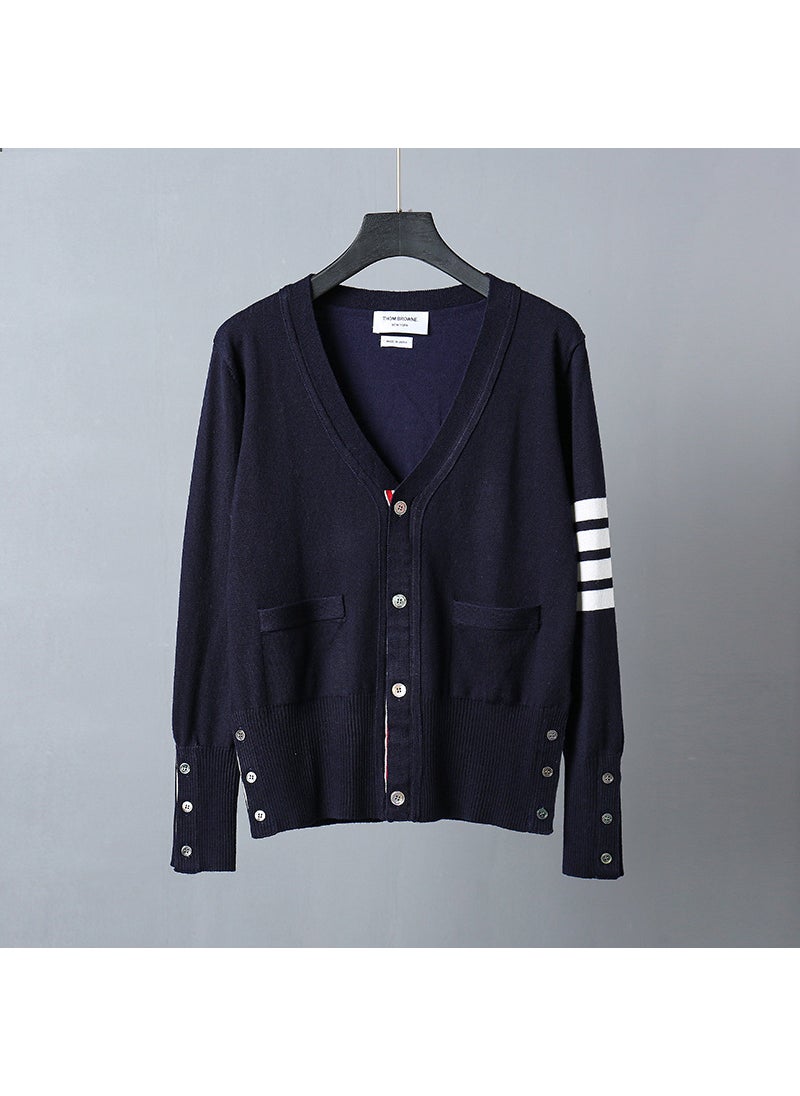 Generic - 2023 TB Open Cardigan Wool Sweater Casual Slim Fit Unisex Dark Blue - Image 1
