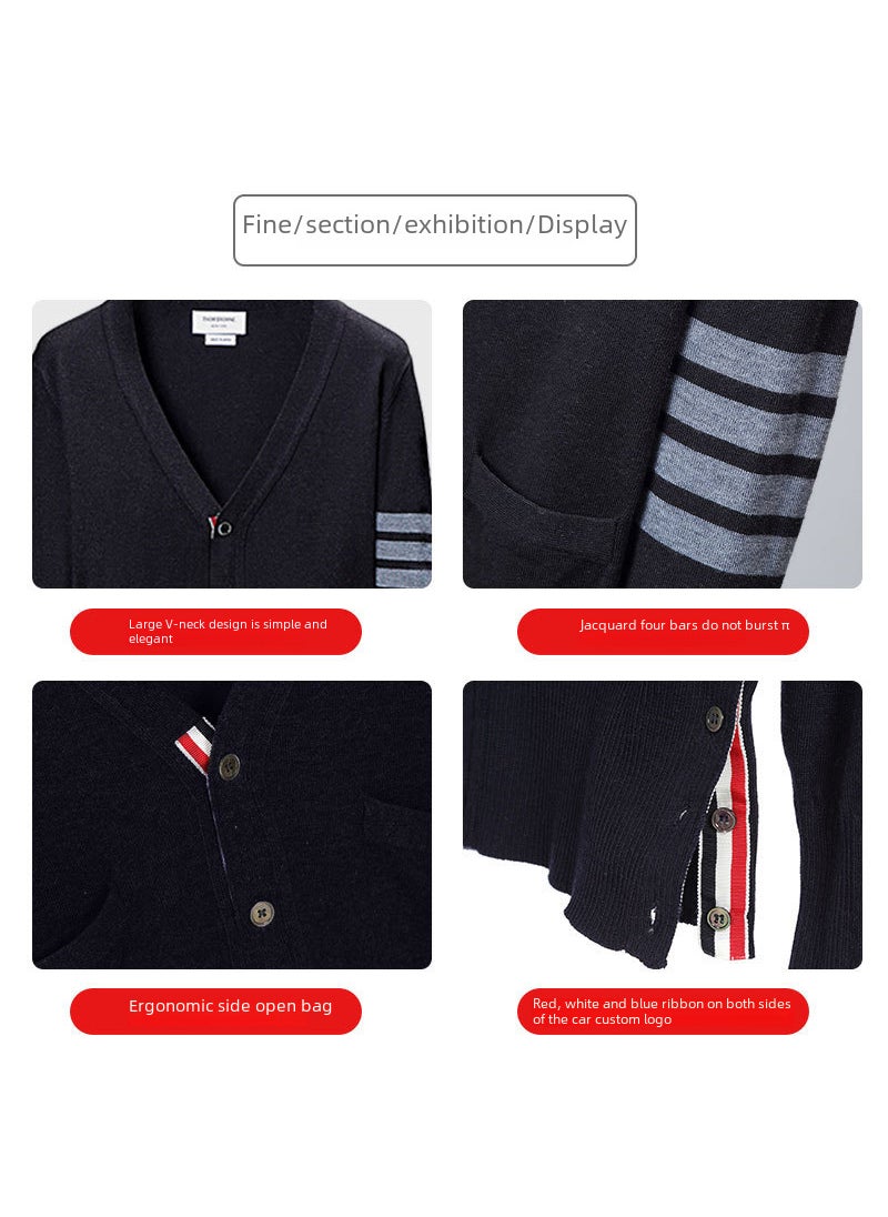 Generic - 2023 TB Open Cardigan Wool Sweater Casual Slim Fit Unisex Dark Blue - Image 1