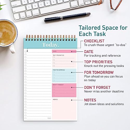 KITOME Daily Planner Notepad – To Do List Pad (50 Sheets), Spiral Desk Planner with Priorities Section | Productivity Planner for Office, Students & Work | 6.8 x 9.8 Inch - Image 3
