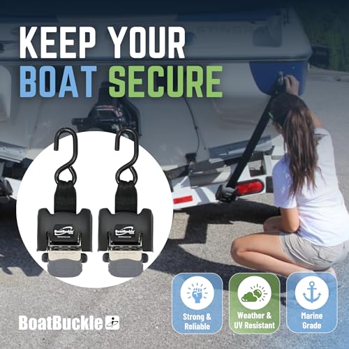 BoatBuckle G2 Stainless Steel Retractable Tie-Down Transom Straps - for Brackish or Saltwater Environments - Ratchet Tie Down Straps for Boats - 1500lbs Break Strength, 2 x 43-Inch, 2-Pack - Image 4