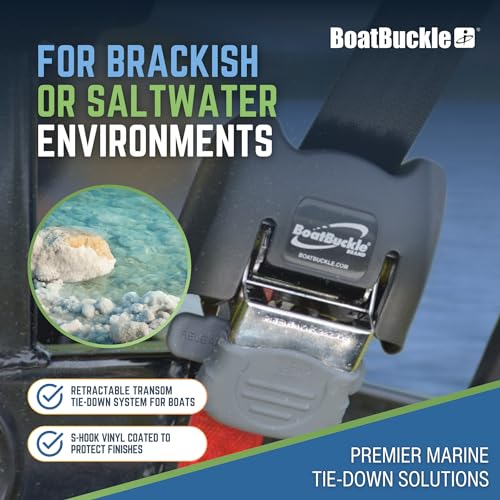 BoatBuckle G2 Stainless Steel Retractable Tie-Down Transom Straps - for Brackish or Saltwater Environments - Ratchet Tie Down Straps for Boats - 1500lbs Break Strength, 2 x 43-Inch, 2-Pack - Image 2