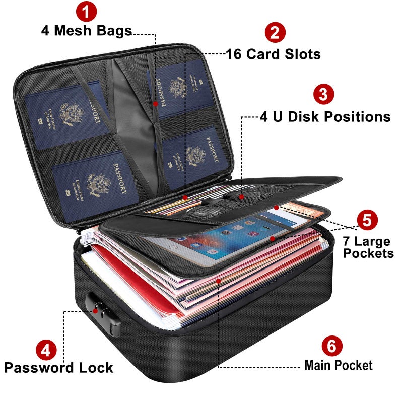DocSafe DocSafe Document Bag with Lock,Fireproof 3-Layer File Storage Case with Water-Resistant Zipper,Document Safe Portable Travel Home Organizer Bag for Laptop,Files,Certificates,Gifts for Him,Black  - Image 2