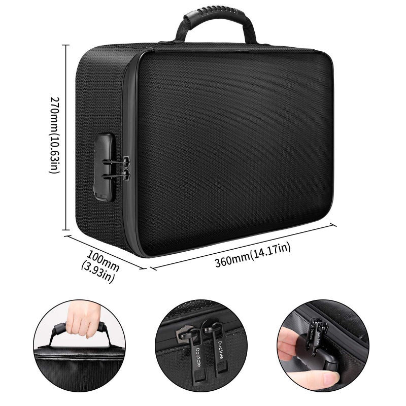 DocSafe DocSafe Document Bag with Lock,Fireproof 3-Layer File Storage Case with Water-Resistant Zipper,Document Safe Portable Travel Home Organizer Bag for Laptop,Files,Certificates,Gifts for Him,Black  - Image 4