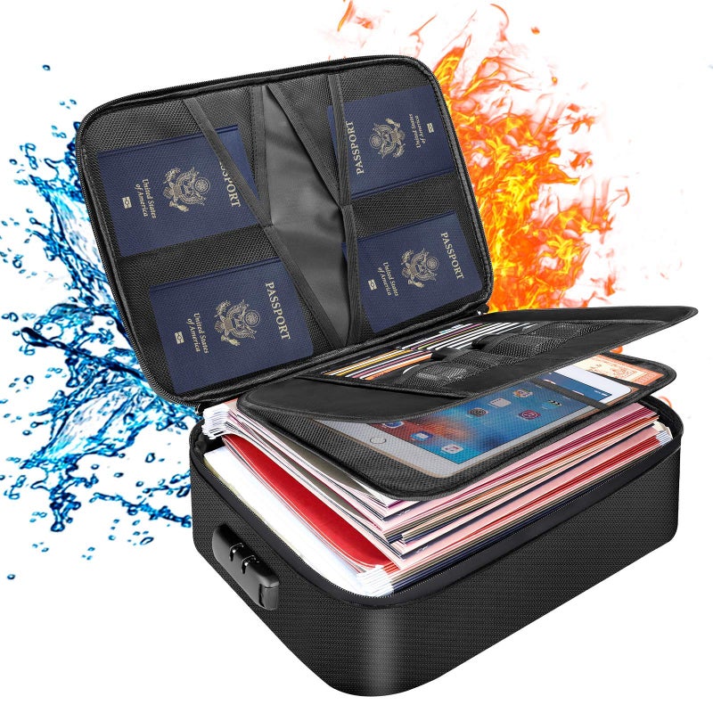 DocSafe DocSafe Document Bag with Lock,Fireproof 3-Layer File Storage Case with Water-Resistant Zipper,Document Safe Portable Travel Home Organizer Bag for Laptop,Files,Certificates,Gifts for Him,Black  - Image 1