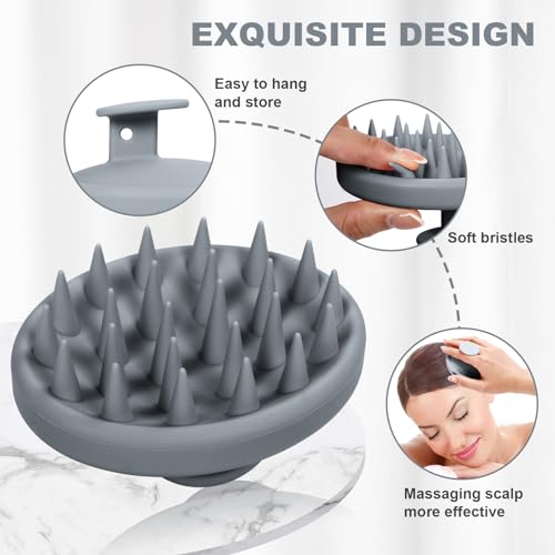 Meartchy Silicone Scalp Massager, Scalp Scrubber for Hair Growth with Soft Bristles, Scalp Exfoliator Brush Dandruff Removal Shampoo Brush for Wet Dry Scalp Care (Grey) - Image 3