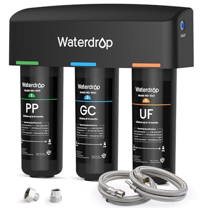 Waterdrop WD-TSA-UF 0.01 m Ultra Filtration Under Sink Water Filter, 9 Stage Under Sink Water Filtration System, Reduces Chlorine, Taste and Odor, Fluoride, Connects Directly to Your Faucet