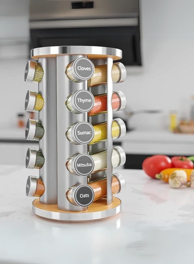 شي ون رف توابل دوار منظم للتوابل والبهارات مع 20 علبة زجاجية فضي - Image 2