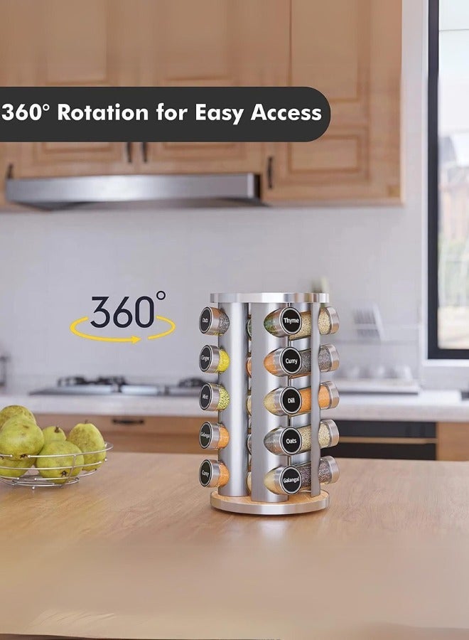 شي ون رف توابل دوار منظم للتوابل والبهارات مع 20 علبة زجاجية فضي - Image 3
