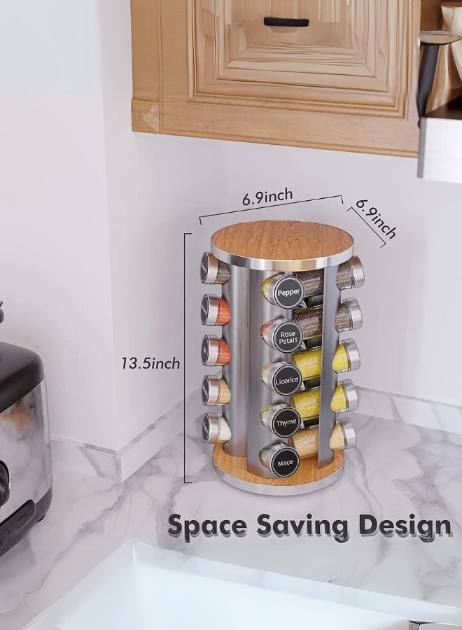 شي ون رف توابل دوار منظم للتوابل والبهارات مع 20 علبة زجاجية فضي - Image 4