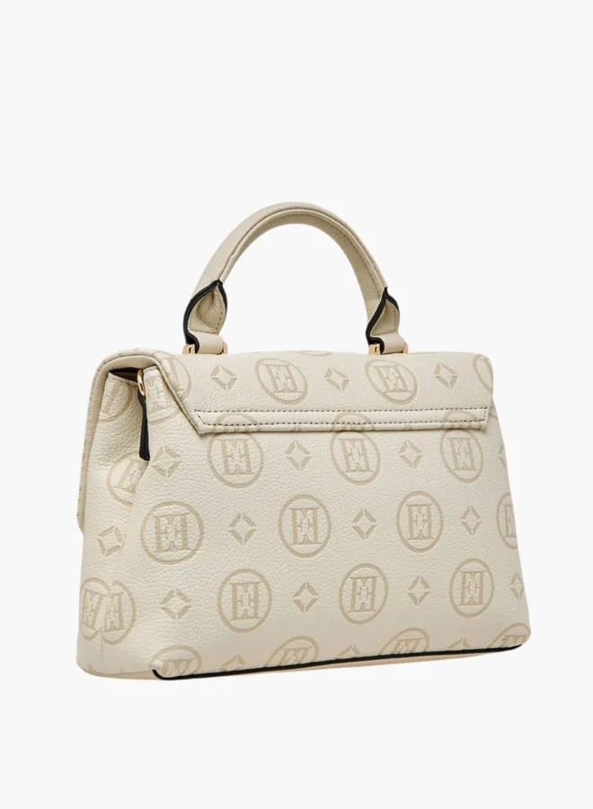 ELLE Women Monogram Embossed Satchel Bag with Top Handle and Detachable Strap