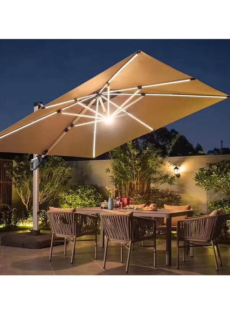 Generic Double Layer Solar Led Bar Patio Umbrella Cantilever Canopy Heavy Duty Sunshade Waterproof Canopy with UV Protection Umbrella With Parasol Base For Garden Pool Balcony  - Image 4