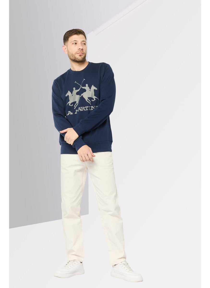 La Martina Men Crew Neck Long Sleeve Brand Logo Sweatshirt, Navy  - Image 2
