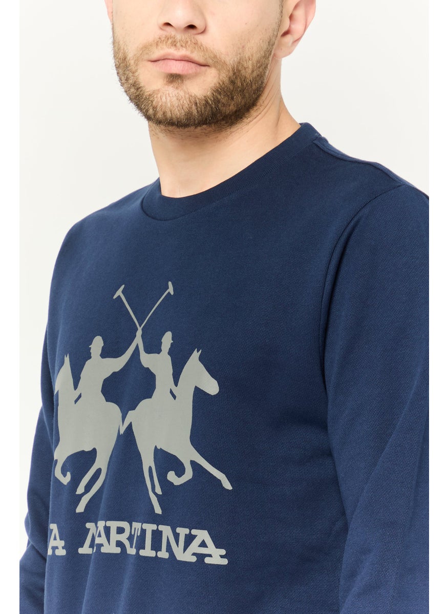 La Martina Men Crew Neck Long Sleeve Brand Logo Sweatshirt, Navy  - Image 3