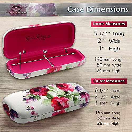 MyEyeglassCase Rachel Rowberry Floral Hard eyeglass case | Glasses Case Hard Shell with Microfiber Drawstring Pouch and Cleaning Cloth | Protective Small sunglasses case for women (AS126 Cranberry Rose) - Image 4