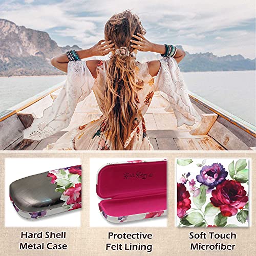 MyEyeglassCase Rachel Rowberry Floral Hard eyeglass case | Glasses Case Hard Shell with Microfiber Drawstring Pouch and Cleaning Cloth | Protective Small sunglasses case for women (AS126 Cranberry Rose) - Image 3