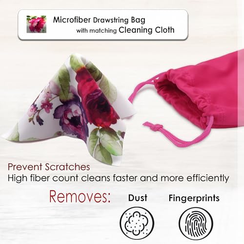 MyEyeglassCase Rachel Rowberry Floral Hard eyeglass case | Glasses Case Hard Shell with Microfiber Drawstring Pouch and Cleaning Cloth | Protective Small sunglasses case for women (AS126 Cranberry Rose) - Image 5