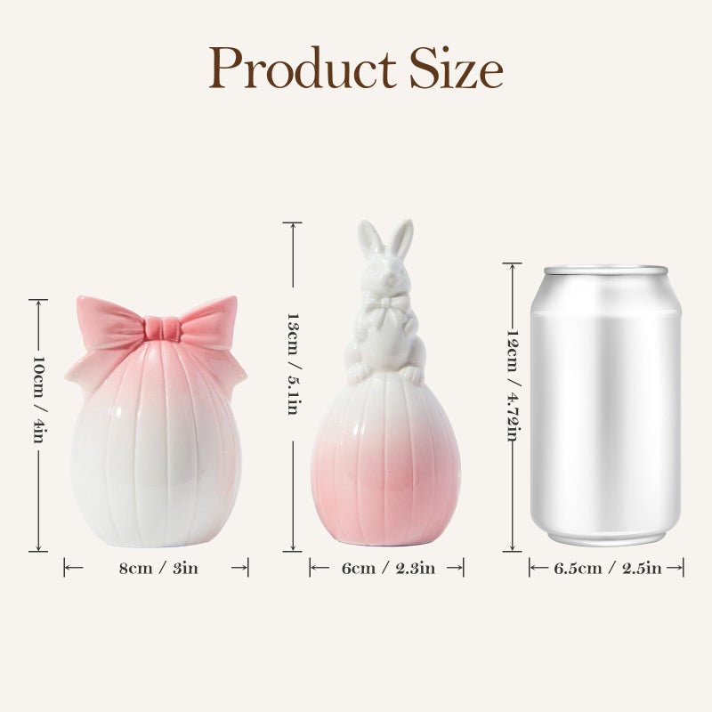 DN DECONATION Easter Decorations Bunny and Egg Figurines Set, Pink to White Gradient Easter Spring Home Decor, Ceramic Rabbit Egg Sculpture for Farmhouse Tabletop Centerpiece Wedding Gifts 2PCS - Image 3