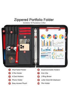Excefore Portfolio Binder Organizer with Handle, 13.4 * 10 * 1.6 Inch Zippered Padfolio, Writing Pad Notepad Legal Size Detachable Business Folder Resume Interview Gift for Men Women  - Image 2