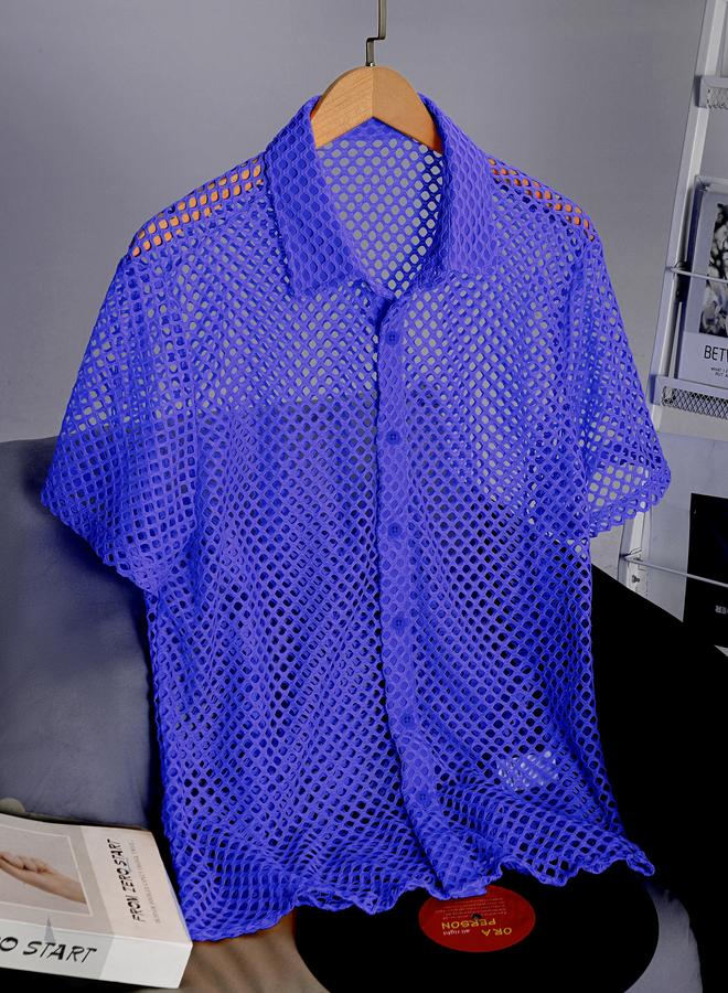 Take Two Men Hollow Mesh Short Sleeve Shirt - Image 1