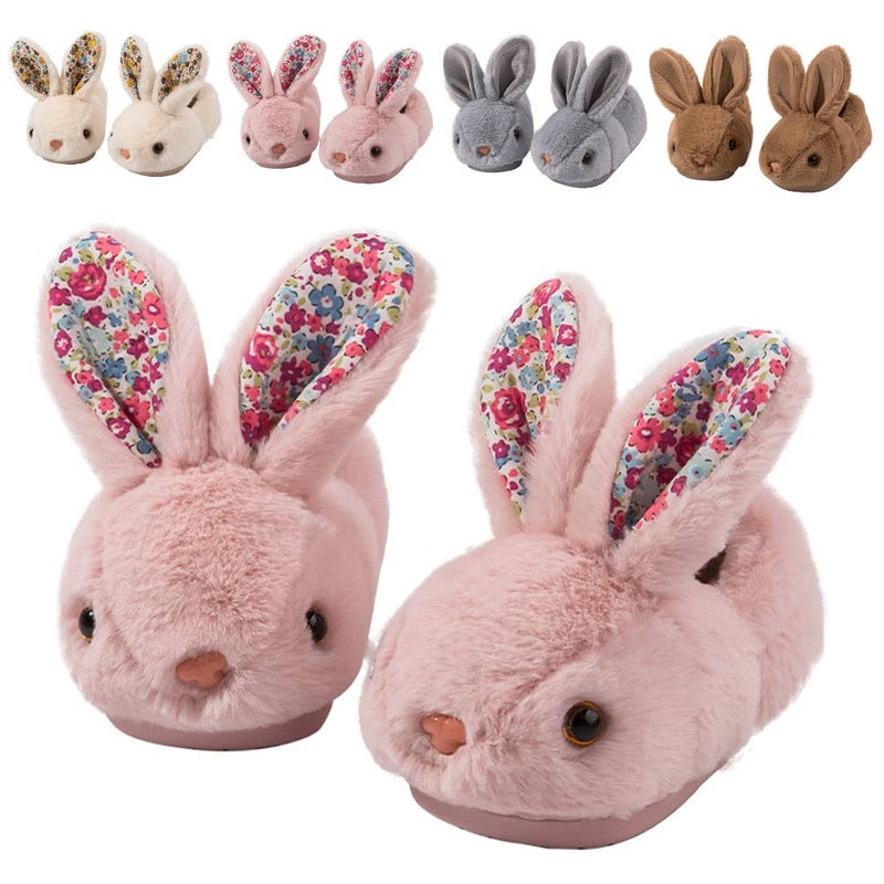 Fadezar Toddler Rabbit Winter Slippers - Soft Plush Indoor Bunny Slippers for Girls & Boys Grey Slippers Cover Heel Pink 5-6 toddler CN 140 - Image 1