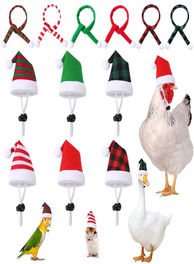 JUNEBRUSHS Mini Santa Hats & Scarves, 12 Pcs Pet Christmas Accessories - Red, Green, White - Adjustable, Fits Small Breeds - Rabbit, Chicken, Duck, Cat, Hamster, Guinea Pig, Ferret, Hedgehog - Image 1