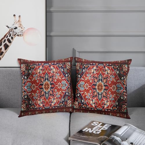 Britimes Throw Pillow Covers, Aztec Home Art Decor, 18 x 18 Inches Set of 2 Cushion Couch Sofa Cases, Bohemian Paisley Floral Painting Pillowcases for Bedroom, Living Room Tribal Decorative - Image 4
