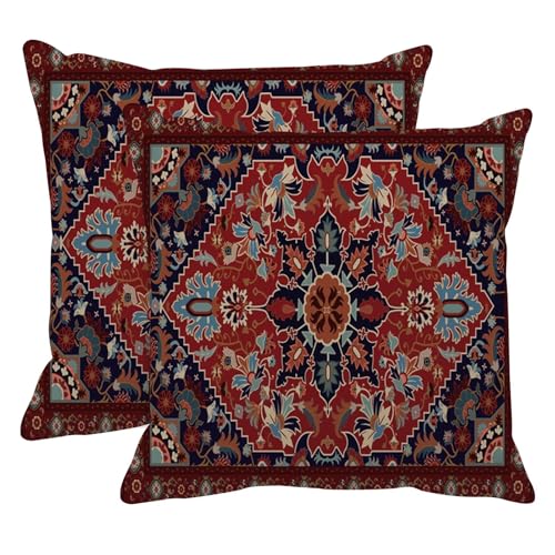 Britimes Throw Pillow Covers, Aztec Home Art Decor, 18 x 18 Inches Set of 2 Cushion Couch Sofa Cases, Bohemian Paisley Floral Painting Pillowcases for Bedroom, Living Room Tribal Decorative - Image 1