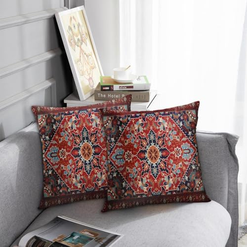 Britimes Throw Pillow Covers, Aztec Home Art Decor, 18 x 18 Inches Set of 2 Cushion Couch Sofa Cases, Bohemian Paisley Floral Painting Pillowcases for Bedroom, Living Room Tribal Decorative - Image 2