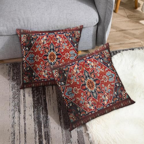 Britimes Throw Pillow Covers, Aztec Home Art Decor, 18 x 18 Inches Set of 2 Cushion Couch Sofa Cases, Bohemian Paisley Floral Painting Pillowcases for Bedroom, Living Room Tribal Decorative - Image 3