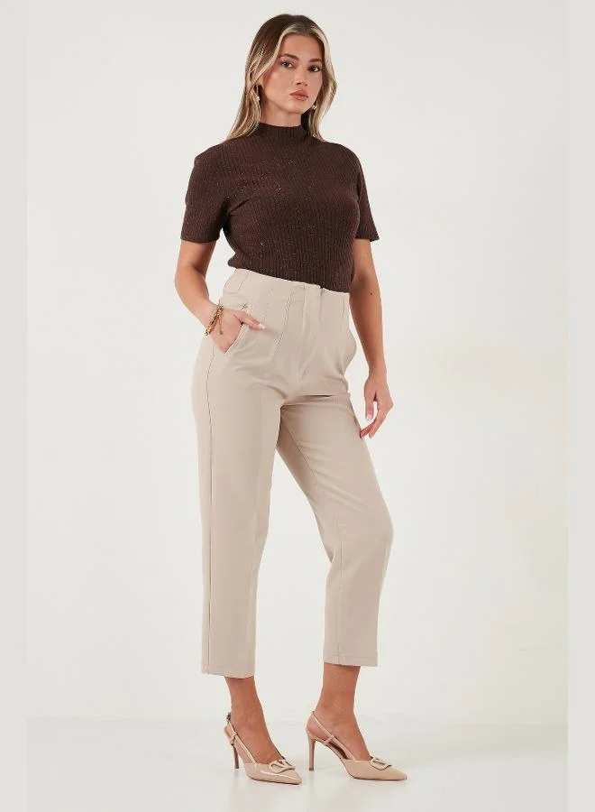 ليلا بنطلون نسائي ليلا بقصة مستقيمة وخصر مرتفع وأرجل مستقيمة