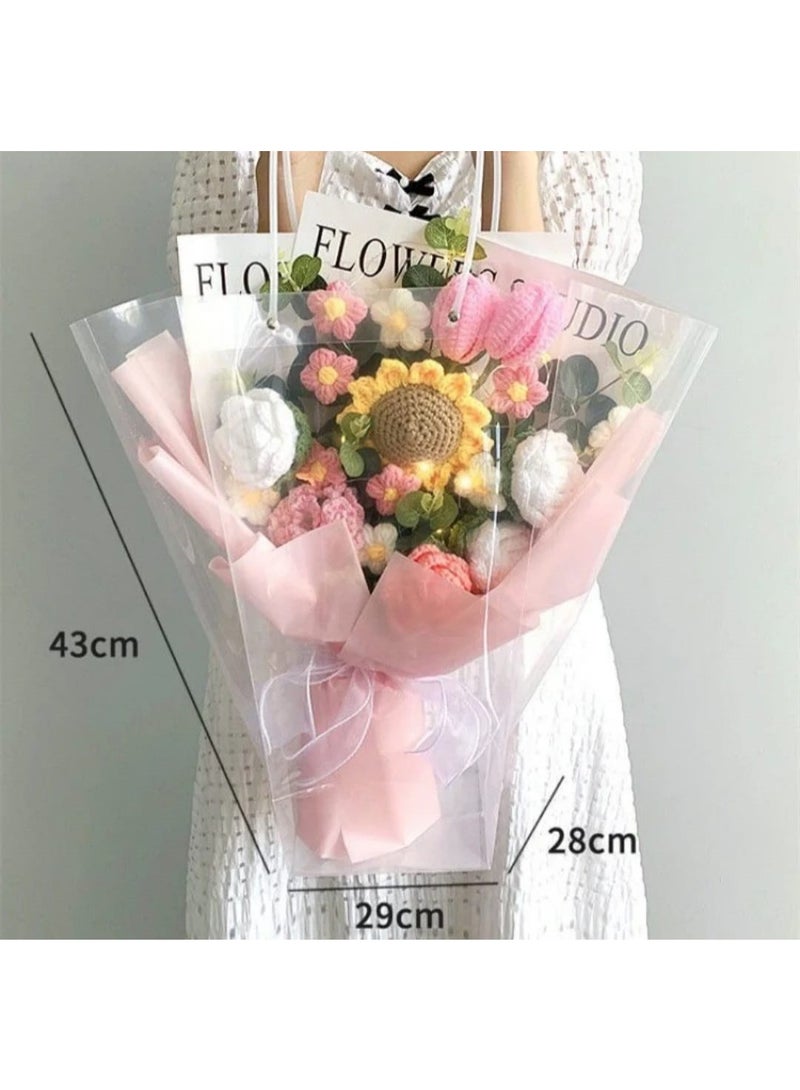 Generic New Creative Gift Handmade Knitting Large Bouquet Flowers Cotton Crochet Flowers with LED Lights in Clear Bag, Suitable for valantine's Day ,Wedding , Birthday, Mother's Day, Women's Day, Rose Color All Events - Image 2