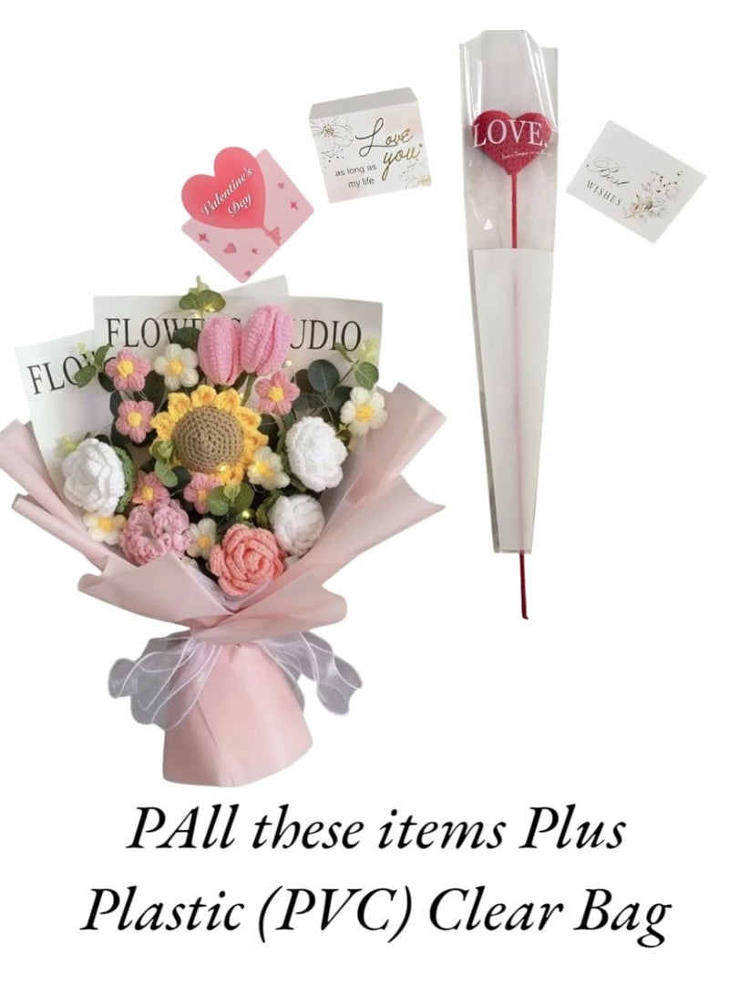 هدية إبداعية جديدة مصنوعة يدوياً باقة كبيرة من زهور القطن من الكروشيه مع أضواء ليد رقيقة ،مناسبة لعيد الحب، الزفاف، عيد الميلاد، عيد الأم، يوم المرأة، لون وردي, جميع المناسبات - Image 3