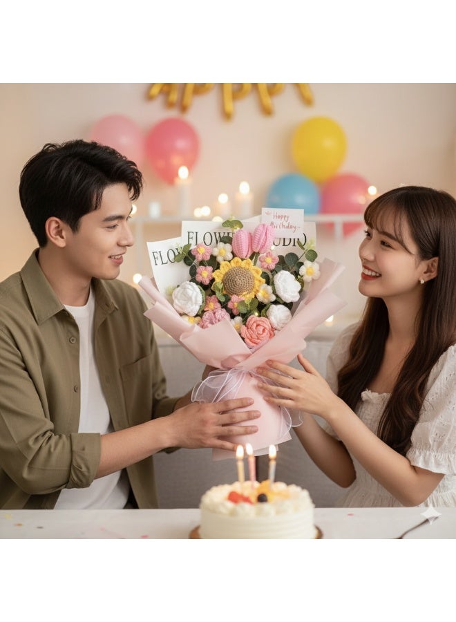 هدية إبداعية جديدة مصنوعة يدوياً باقة كبيرة من زهور القطن من الكروشيه مع أضواء ليد رقيقة ،مناسبة لعيد الحب، الزفاف، عيد الميلاد، عيد الأم، يوم المرأة، لون وردي, جميع المناسبات - Image 4