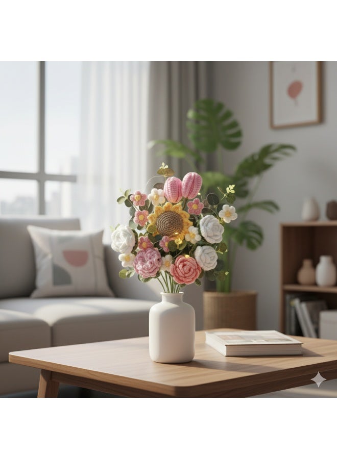 هدية إبداعية جديدة مصنوعة يدوياً باقة كبيرة من زهور القطن من الكروشيه مع أضواء ليد رقيقة ،مناسبة لعيد الحب، الزفاف، عيد الميلاد، عيد الأم، يوم المرأة، لون وردي, جميع المناسبات - Image 5