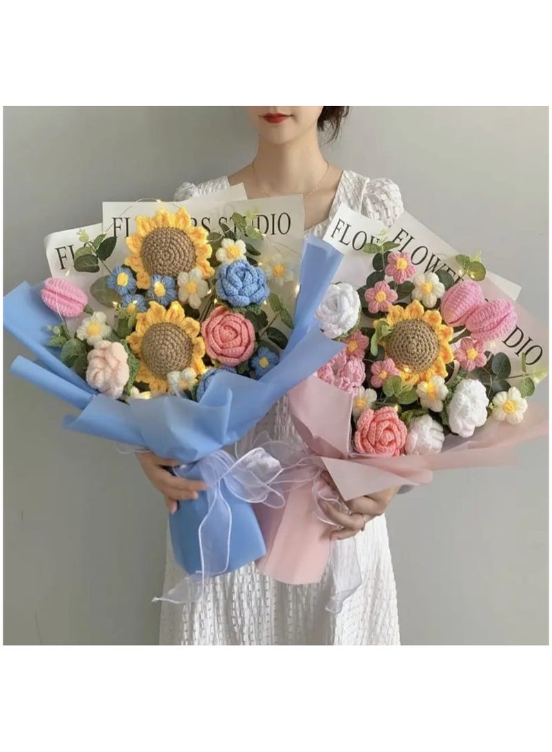 i diD New Creative Gift Handmade Knitting Large Bouquet Flowers Cotton Crochet Flowers with LED Lights in Clear Bag, Suitable for valantine's Day ,Wedding , Birthday, Mother's Day, Women's Day, Rose Color All Events  - Image 5