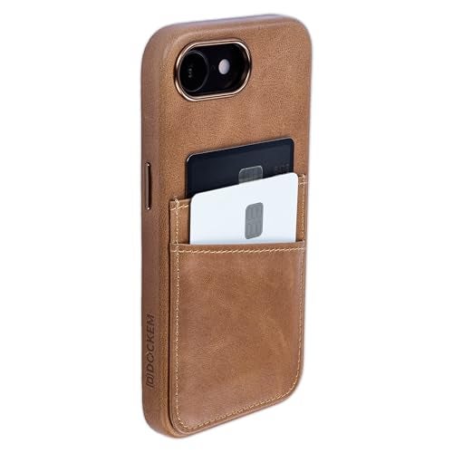 Dockem Genuine Leather Card Case for iPhone 17e iPhone 16e Stitchedon Wallet with 2 Holder Slots Light Brown M2GL - Image 1