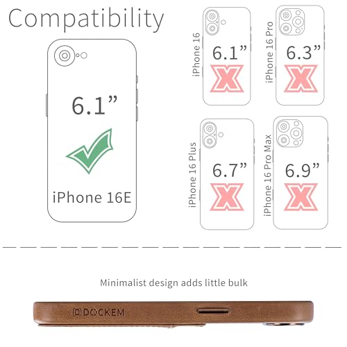 Dockem Genuine Leather Card Case for iPhone 17e iPhone 16e Stitchedon Wallet with 2 Holder Slots Light Brown M2GL - Image 3