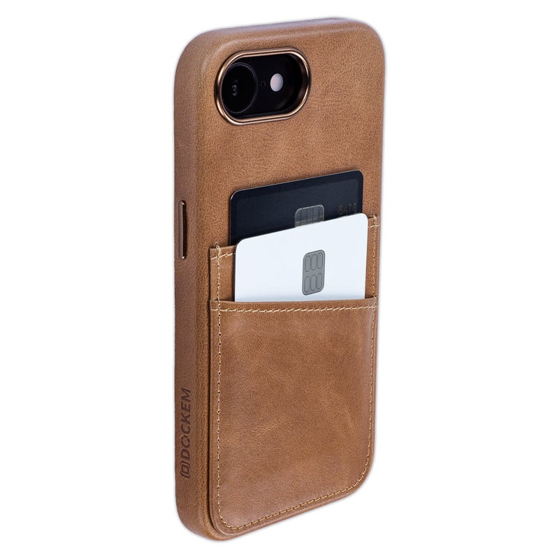 Dockem Genuine Leather Card Case for iPhone 17e iPhone 16e Stitchedon Wallet with 2 Holder Slots Light Brown M2GL - Image 2