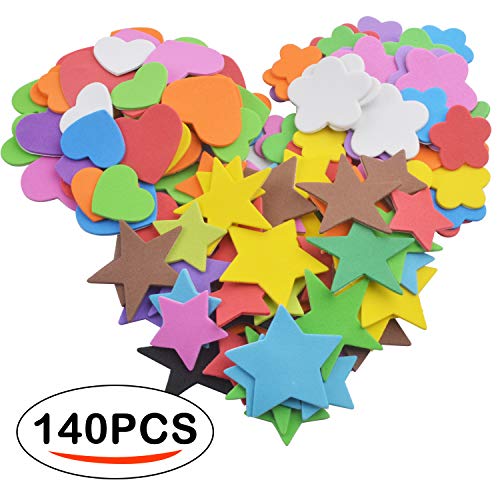 Aylifu Glitter Foam Stickers, 140 Pieces Self-Adhesive Colorful Heart Star Flower Shapes EVA Foam Stickers Self Adhesive Craft Glitter Sticker for Arts Craft & Home Decoration (Assorted Size) - Image 2