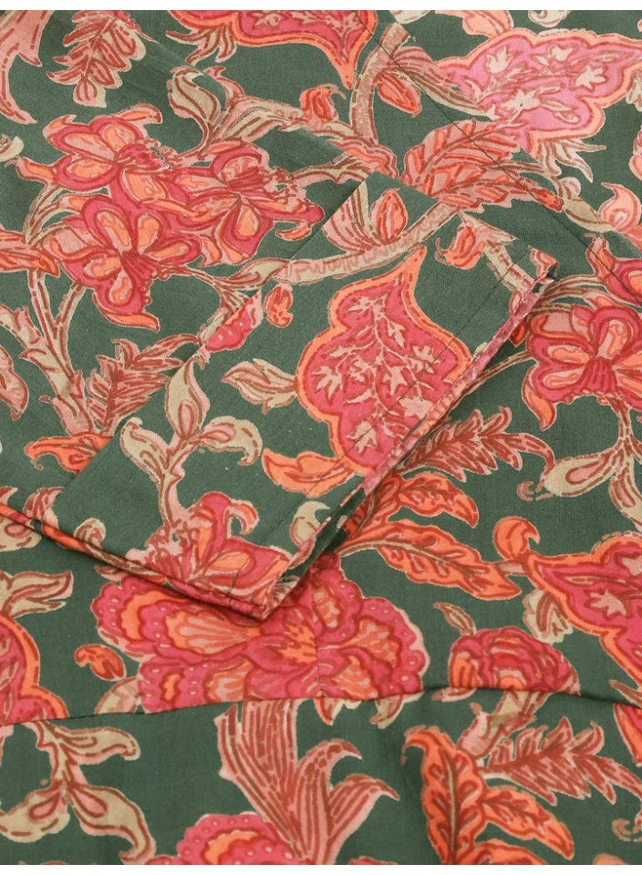 Women's Floral Cotton Flared Knee-Length Dress with Overlap Yoke - Image 5