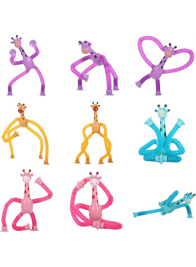 erorex 4 Pcs Telescopic Suction Cup Giraffe Toy Sensory Tube Toddler Travel Toys Connectable And - Image 2