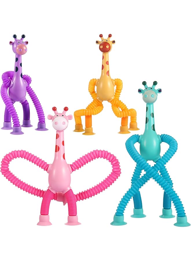 erorex 4 Pcs Telescopic Suction Cup Giraffe Toy Sensory Tube Toddler Travel Toys Connectable And - Image 1