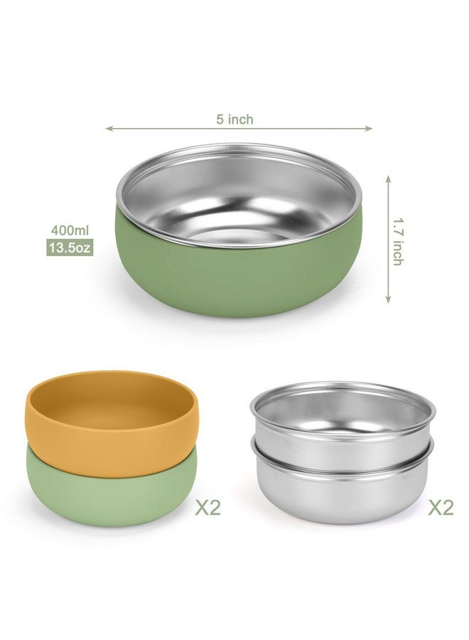 ShineMe Baby Bowls 2 Pack, Stainless Steel Bowls for Kids with Detachable Thick Colored Silicone Shell, Unbreakable Toddler Bowls for Soup, Cereal, Snack... - Image 2