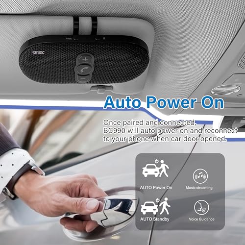 Sunitec Bluetooth Car Speaker Phone: Hands Free Calling Kits 6W in car Speakerphone for Safe Driving - Support Siri Google Assistant Voice Calls/Motion Auto ON Off - BC990P - Image 4